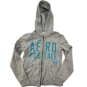 Y2K‎ Aeropostale Zip Up Hoodie Gray Teal Embroidered Stitched On Women’s Sz M